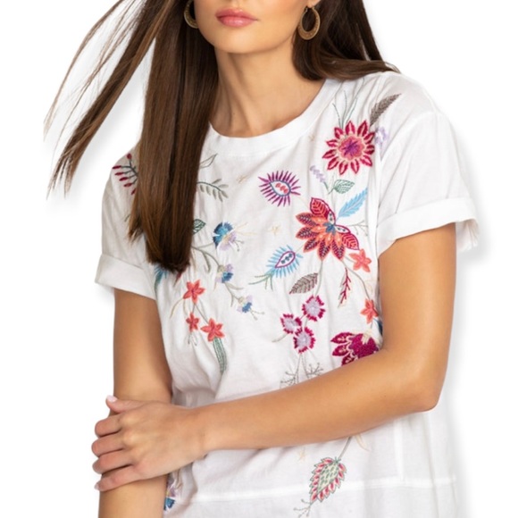 JOHNNY WAS Phoebe Tee Floral Embroidery Short Sleeve Relaxed T-Shirt White NWT - Picture 9 of 9